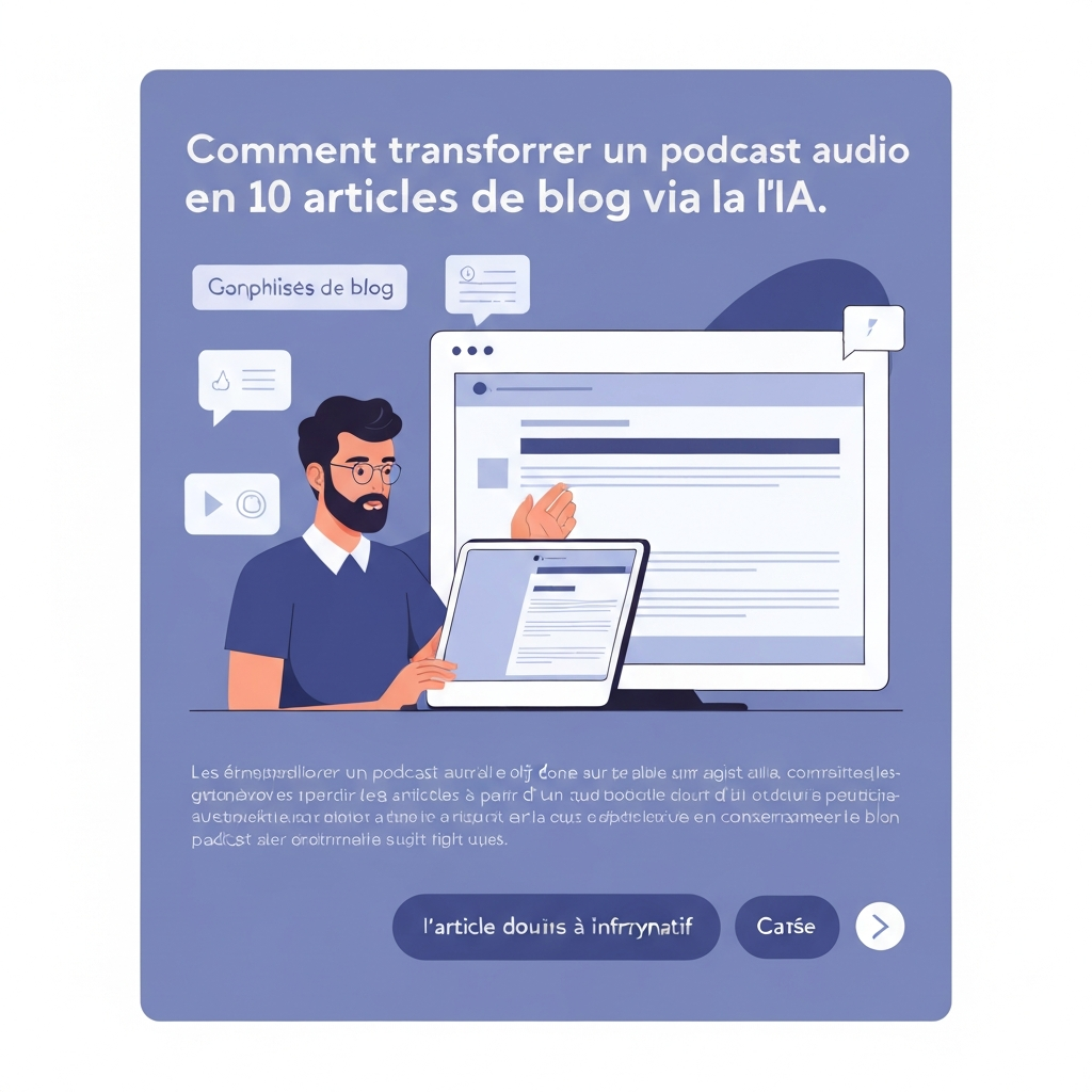 Comment transformer un podcast audio en 10 articles de blog via l’IA.